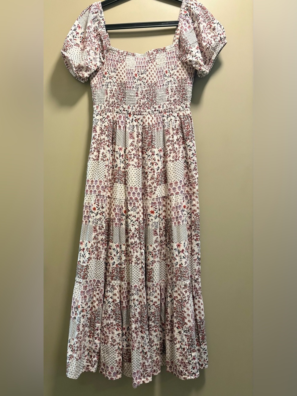American Eagle Outfitters Cream Floral Smocked Maxi Dress